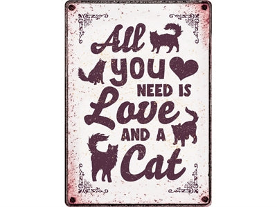 Plenty Gifts Tableau de surveillance en étain All You Need Is Love And A Cat 21 x 15 cm