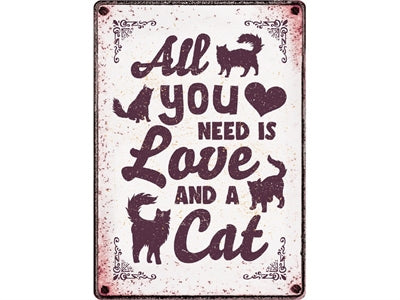 Plenty Gifts Waakbord Blik All You Need Is Love And A Cat 21X15 CM