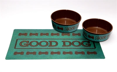 Tarhong Good Dog Set Turquoise 2 Bols / Set de Table Olive 17 CM 950 ML / 49X29CM
