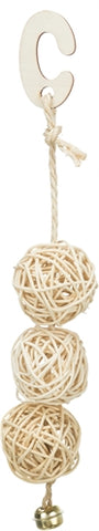 Trixie 3 Rattan Balls With Bell On Rope Natural 24 CM