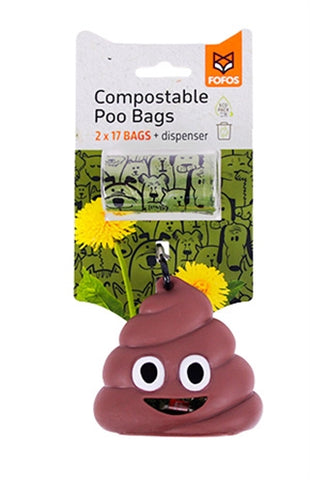 Fofos Poop Bag Holder Turd With 34 Poop Bags 8X8X2 CM