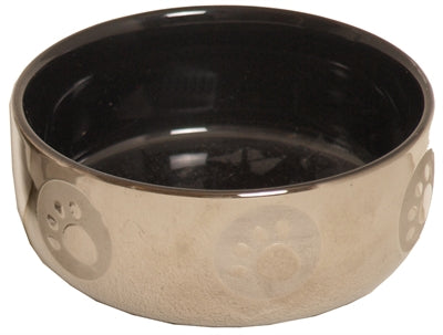 Unbranded Cat Food Bowl Royal Silver/Black 13 CM